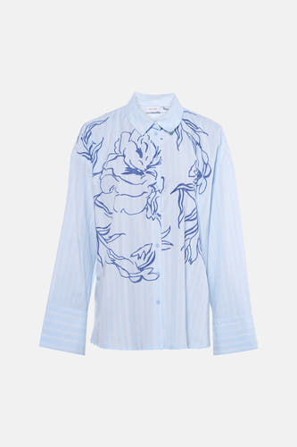 Chemise bleue à rayures à manches longues de Vila®, ornée d'un imprimé floral bleu, à porter avec un jean et des talons.
