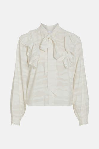 Blouse blanche à longues manches de Vila, avec un motif rayé, un col et des plis.