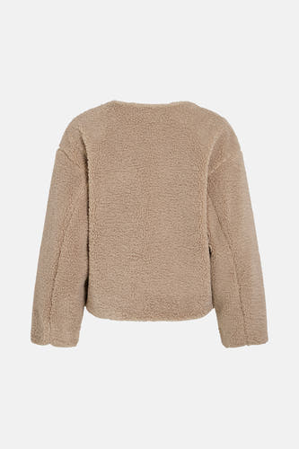 Beige korte jas van VILA® met lange mouwen en een zachte, harige textuur, gezien van achteren.
