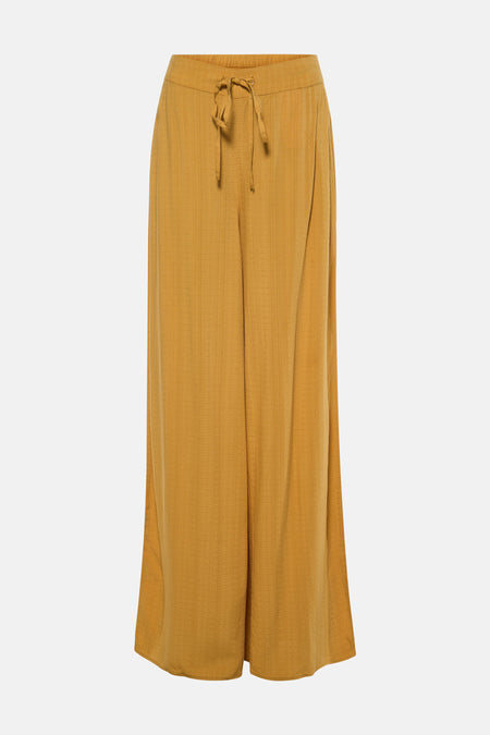 Pantalon jaune de VILA avec un motif subtil et un cordon de serrage à la taille.
