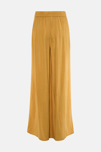 Gele broek van VILA®, met een elastische tailleband en een subtiel gestreept patroon.