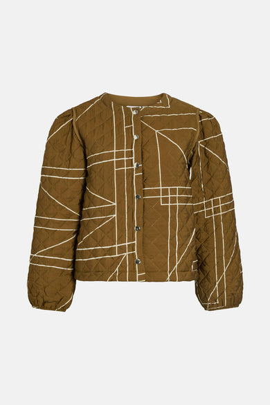 Manteau doré de VILA® avec un motif géométrique et une texture douce.