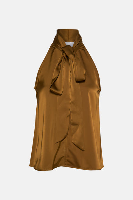 Blouse dorée sans manches de VILA, avec détail de côtes au col.