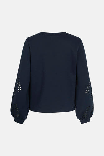 Gilet bleu avec col rond de Vila, avec des manches longues et des détails ajourés.