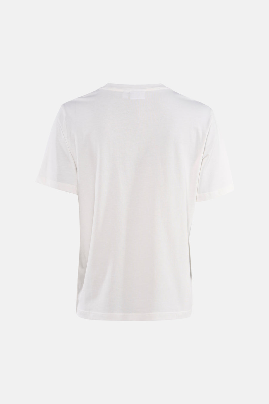 T-shirt blanc à manches courtes de VILA®, vu de dos, combiné avec un jean bleu et des talons noirs.