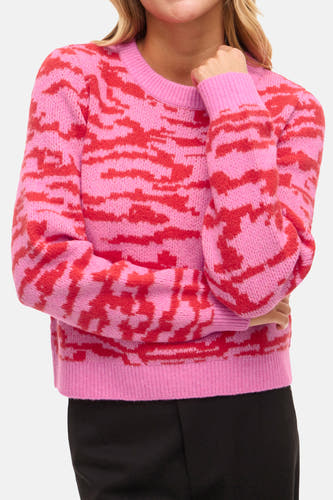Sweat-shirt multicolore à col rond de VILA, avec un imprimé zèbre rose et rouge.