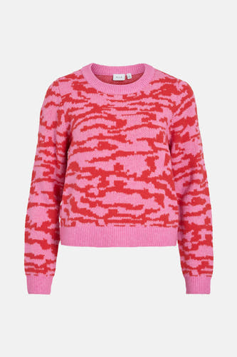 Sweat-shirt multicolore à col rond de VILA, avec un motif zigzag rose et rouge.