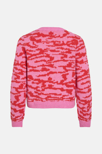Sweat-shirt multicolore à col rond de VILA, avec un motif abstrait rouge et rose.