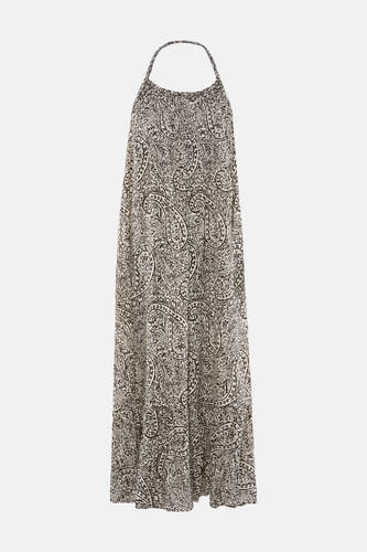 Robe sans manches avec motif cachemire noir et blanc cassé de VILA® avec longueur maxi et col licou.