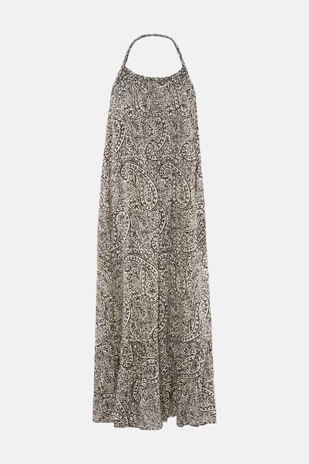 Robe sans manches avec motif cachemire noir et blanc cassé de VILA® avec longueur maxi et col licou.
