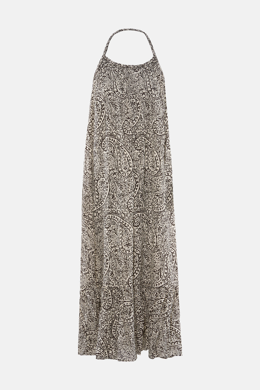 Robe sans manches avec motif cachemire noir et blanc cassé de VILA® avec longueur maxi et col licou.