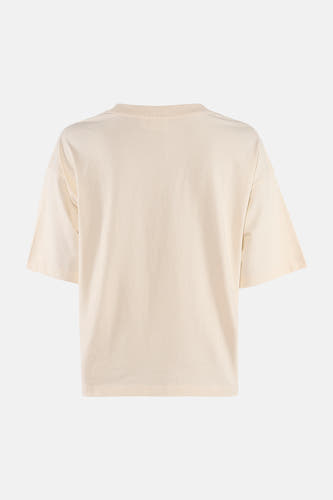 Beige korte mouwen T-shirt van VILA®, achterzijde, eenvoudig ontwerp, zachte stof, ronde hals, minimalistisch look