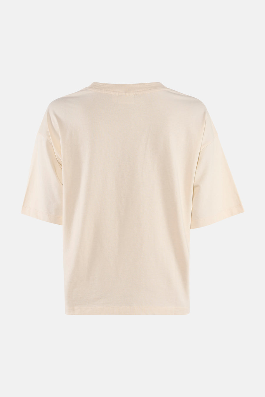Beige korte mouwen T-shirt van VILA®, achterzijde, eenvoudig ontwerp, zachte stof, ronde hals, minimalistisch look