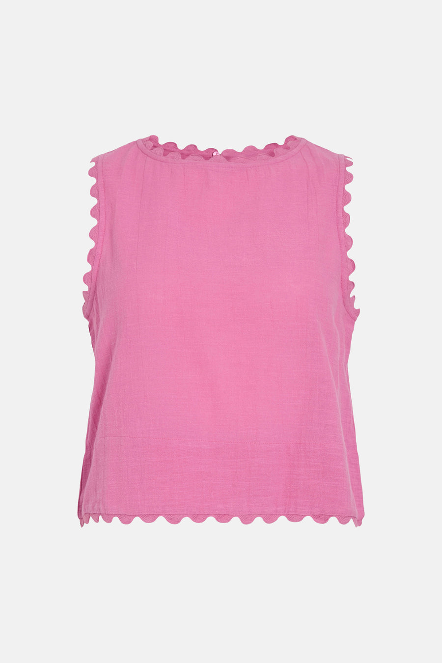 Chemisier sans manches rose de VILA® avec texture légère et bords festonnés le long de l'encolure, des emmanchures et de l'ourlet.