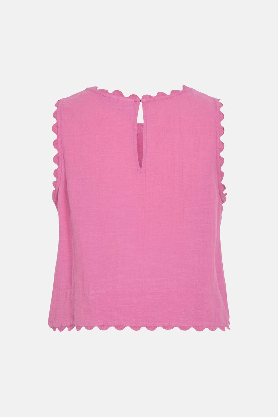 Chemisier sans manches rose de VILA® avec tissu texturé, bords festonnés et détail de trou de serrure au dos.