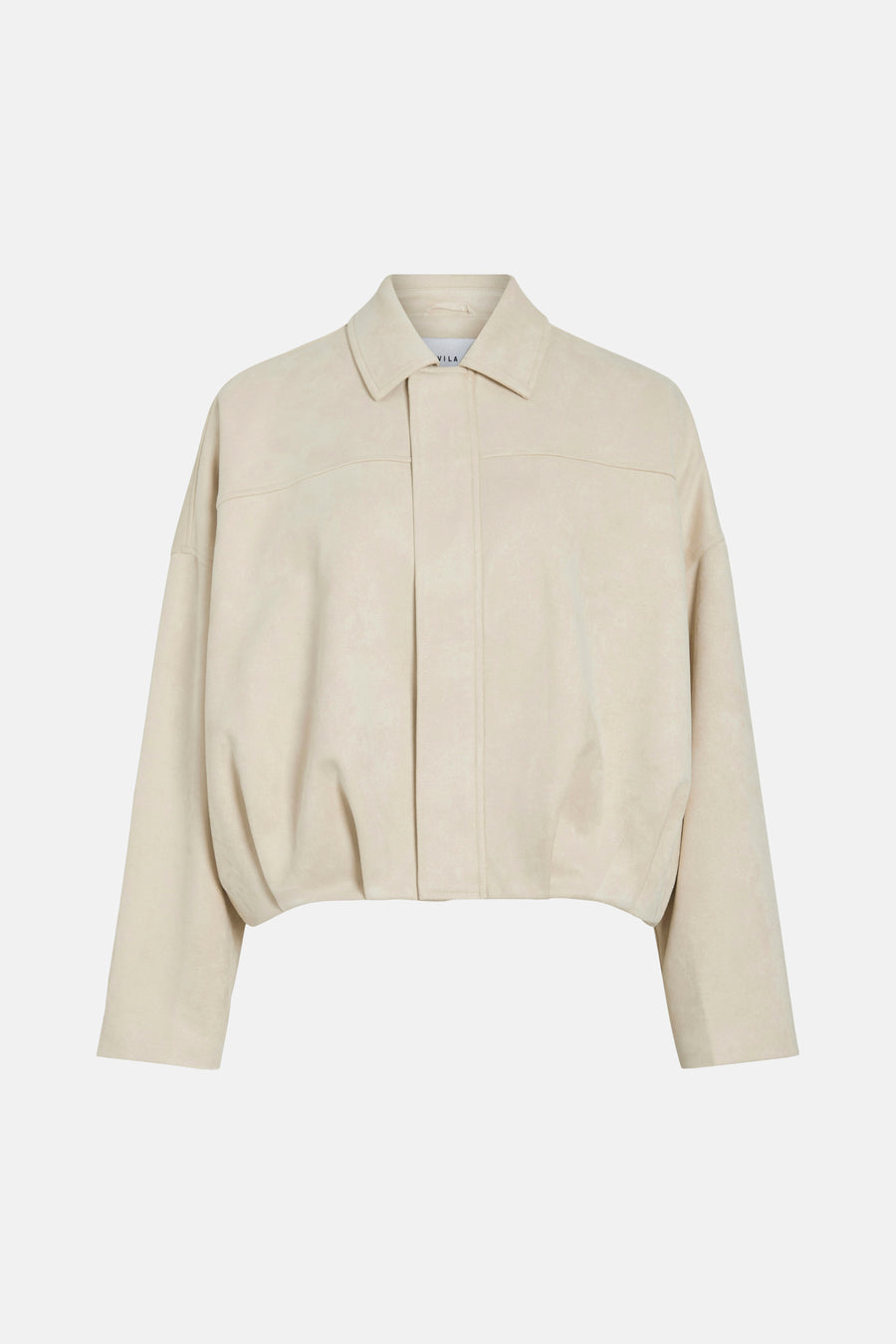 Manteau beige de VILA, avec une coupe courte et un col.