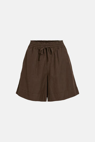 Short marron de VILA® avec taille élastique et deux poches arrière, dos.
