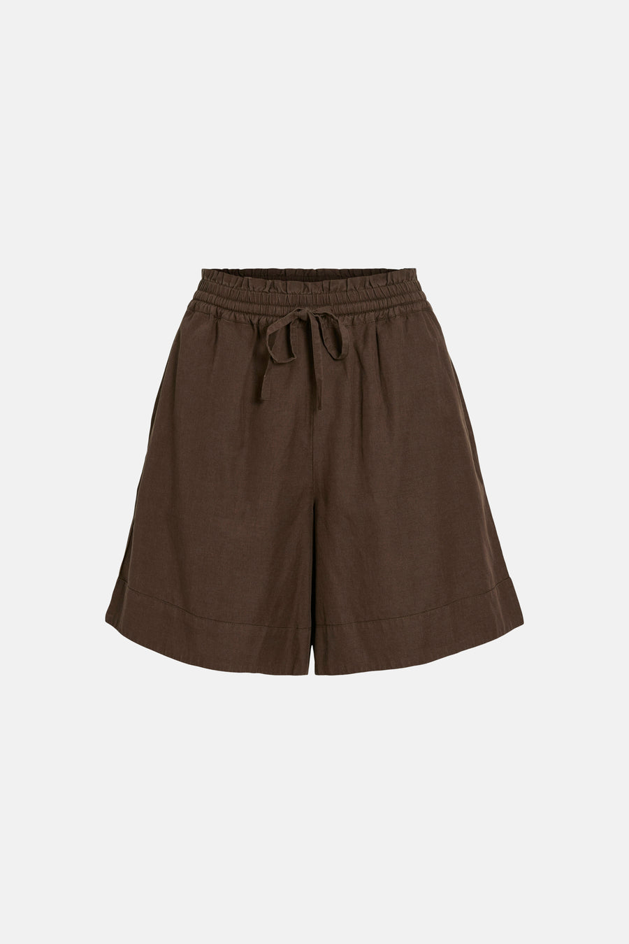 Short marron de VILA® avec taille élastique et deux poches arrière, dos.