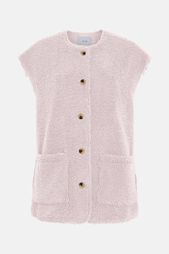 Gilet rose de VILA avec fermeture à boutons, poches et texture douce en teddy.