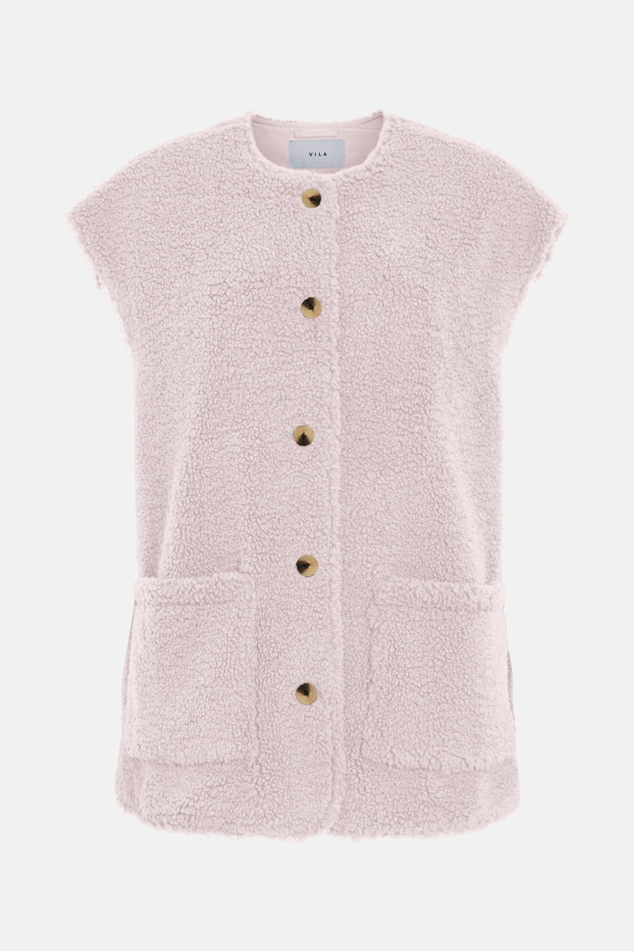 Roze teddy bodywarmer met knopen en zakken van VILA.