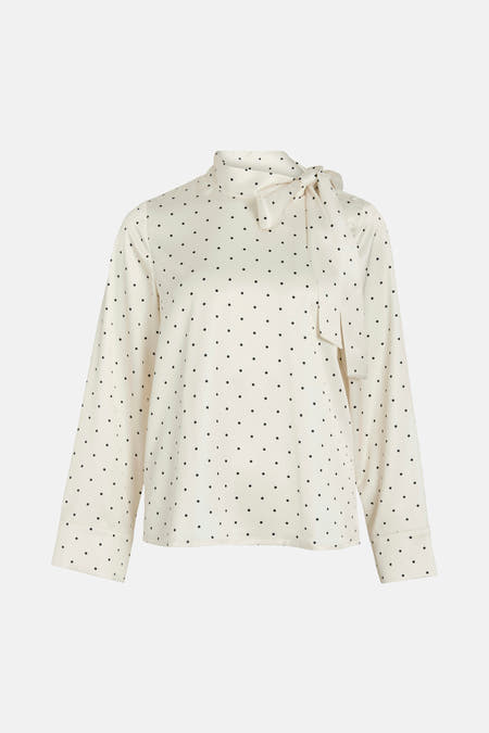 Ecru blouse met lange mouwen van VILA® met een stippenpatroon en een strikdetail in de hals.