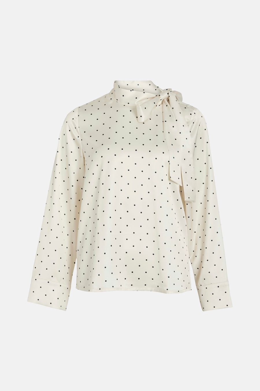 Blouse écru à manches longues de VILA® avec un motif à pois et un détail de nœud au col.