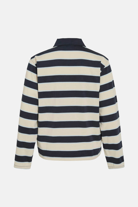 Gestreept poloshirt met lange mouwen, blauw en beige.
