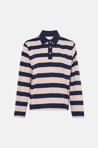 Gilet rayé bleu de VILA, avec des manches longues et un col à boutons.