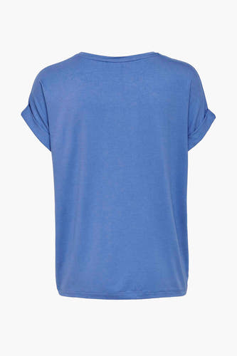 T-shirt bleu à manches courtes de ONLY, avec des manches retroussées et un design simple.