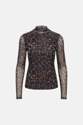 Pull à col roulé ONLY® marron et noir à motif léopard, vue de face