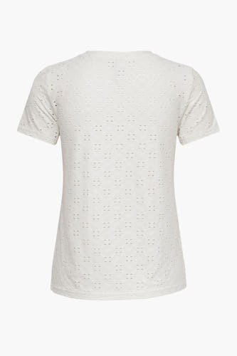T-shirt blanc à manches courtes de JDY, avec broderie et un motif subtil.