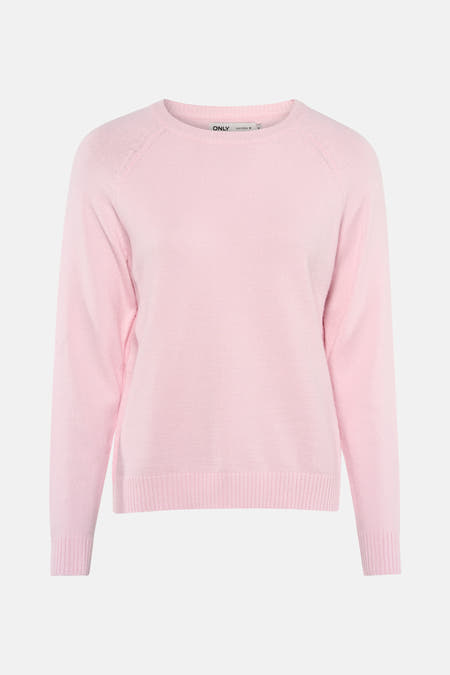 Pull rose à col rond ONLY®, texture unie et manches longues.