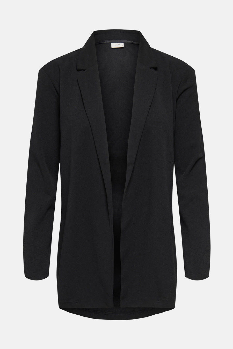 Zwarte blazer zonder sluiting.