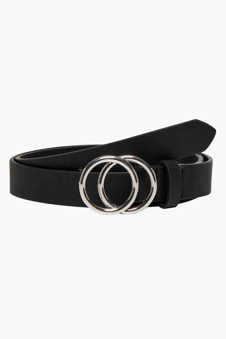Ceinture noire ONLY, avec une boucle double couleur argent.