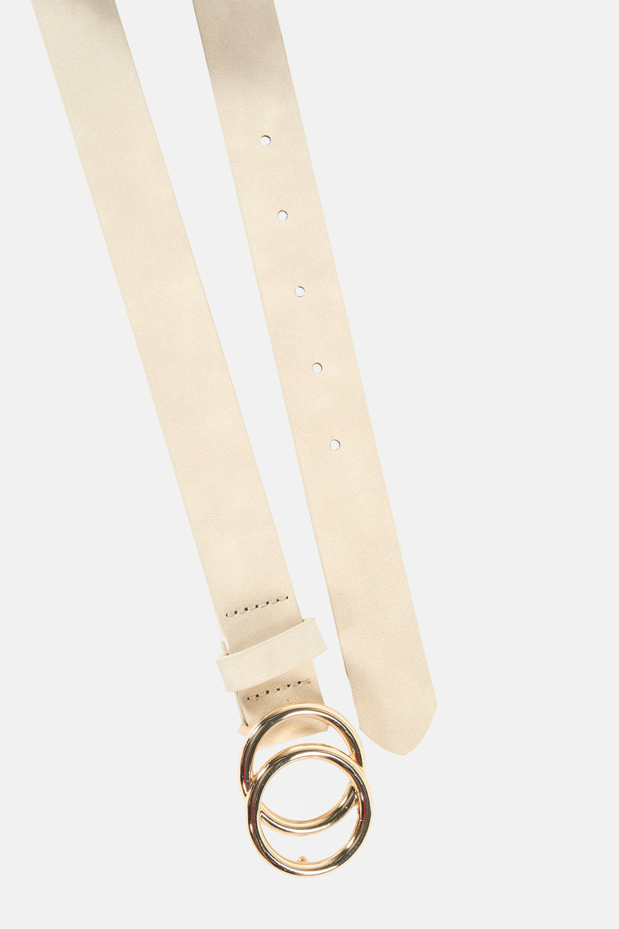 Beige riem van ONLY met dubbele gouden ringgesp.
