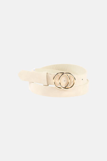 Ceinture beige d'ONLY avec double boucle à anneau doré.