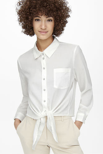 Chemise de couleur écru à manches longues de la marque ONLY, avec fermeture à boutons et détail en ruban.