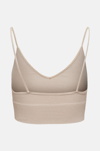 Toile de coton beige ONLY, avec une fine structure en côtes et des épaules étroites, vue arrière.