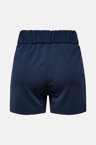 Marineblauwe short met elastische tailleband.