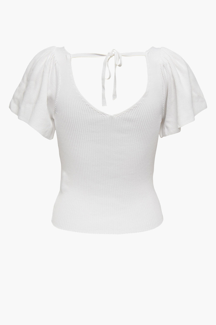 T-shirt blanc à manches courtes d'ONLY, avec une texture côtelée et un détail de bouton sur le dos.