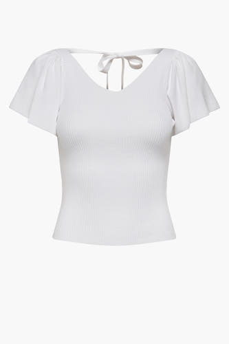 T-shirt blanc à manches courtes de ONLY®, avec structure en côtes et détail de cordon à l'arrière.
