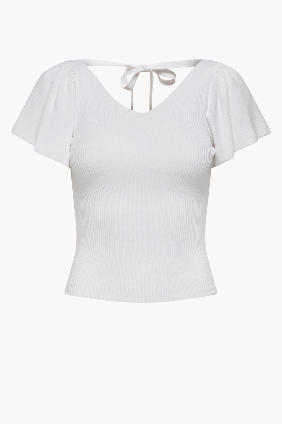 T-shirt blanc à manches courtes de ONLY®, avec structure en côtes et détail de cordon à l'arrière.