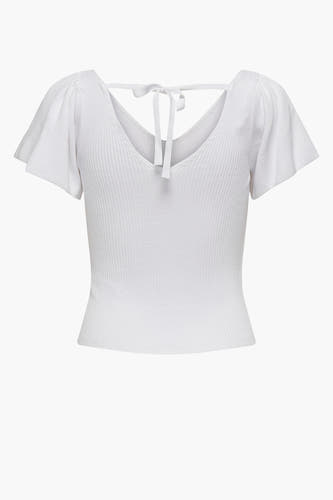 T-shirt blanc à manches courtes d'ONLY, avec un tissu côtelé et un détail de cordon sur le dos.