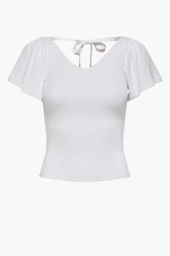 T-shirt blanc à manches courtes d'ONLY, avec une texture côtelée et un détail de col sur le dos.