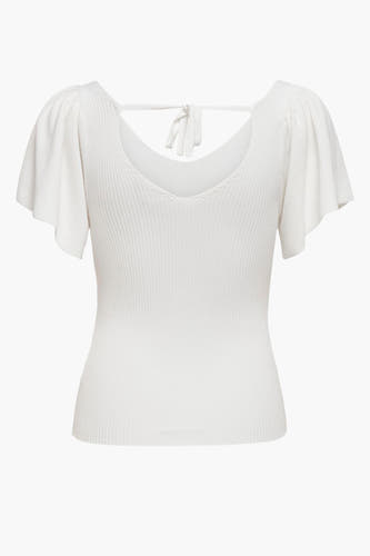 T-shirt blanc à manches courtes d'ONLY, avec un tissu côtelé et un détail de cordon sur le dos.