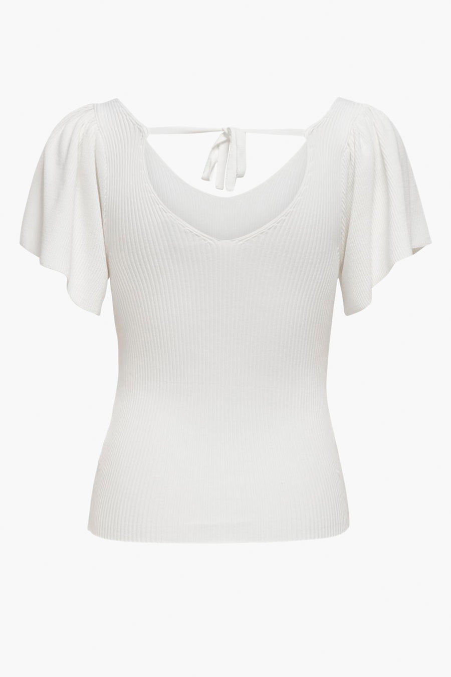 T-shirt blanc à manches courtes d'ONLY, avec un tissu côtelé et un détail de cordon sur le dos.