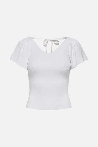 Wit T-shirt met korte mouwen van ONLY, met een ribgebreide textuur en een strikdetail op de rug.