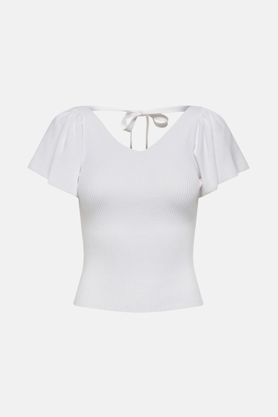 Wit T-shirt met korte mouwen van ONLY, met een ribgebreide textuur en een strikdetail op de rug.