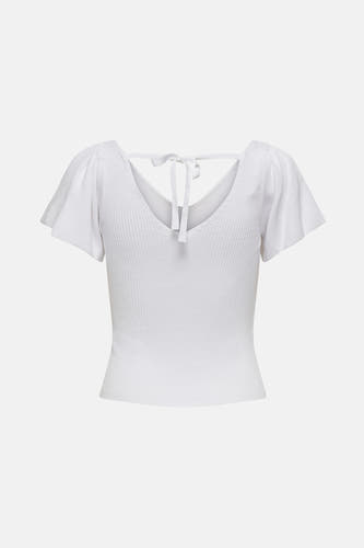 T-shirt blanc à manches courtes d'ONLY, avec col V et détail de cordon sur le dos.
