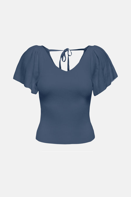 T-shirt bleu à manches courtes de ONLY, avec une fine structure en côtes et des manches courtes en forme d'abeille.